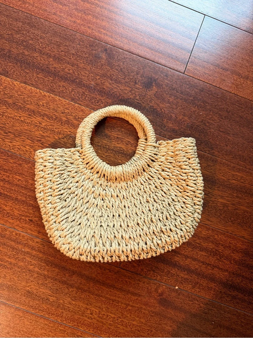 Woven Round-Handle Straw Tote Bag - Natural